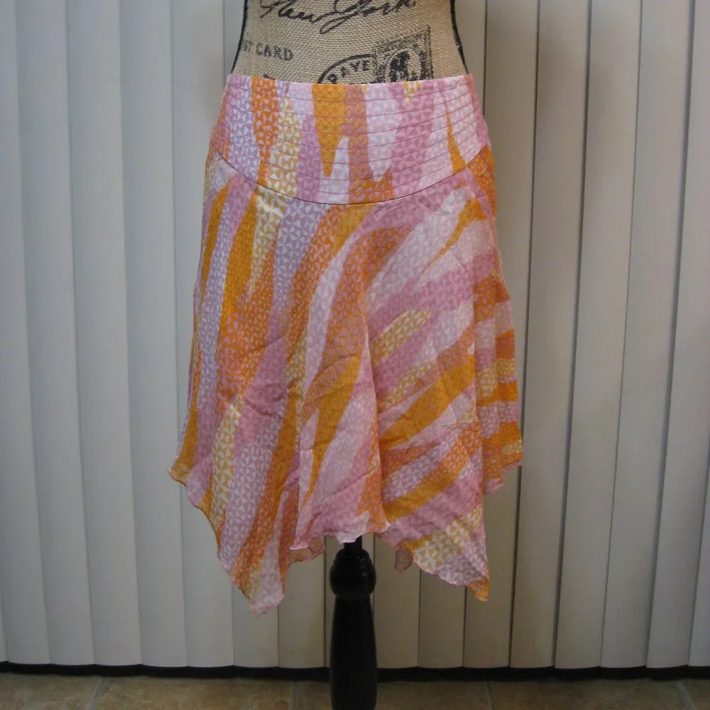 NWOT Bebe pink orange silk handkerchief hem skirt XS extra small